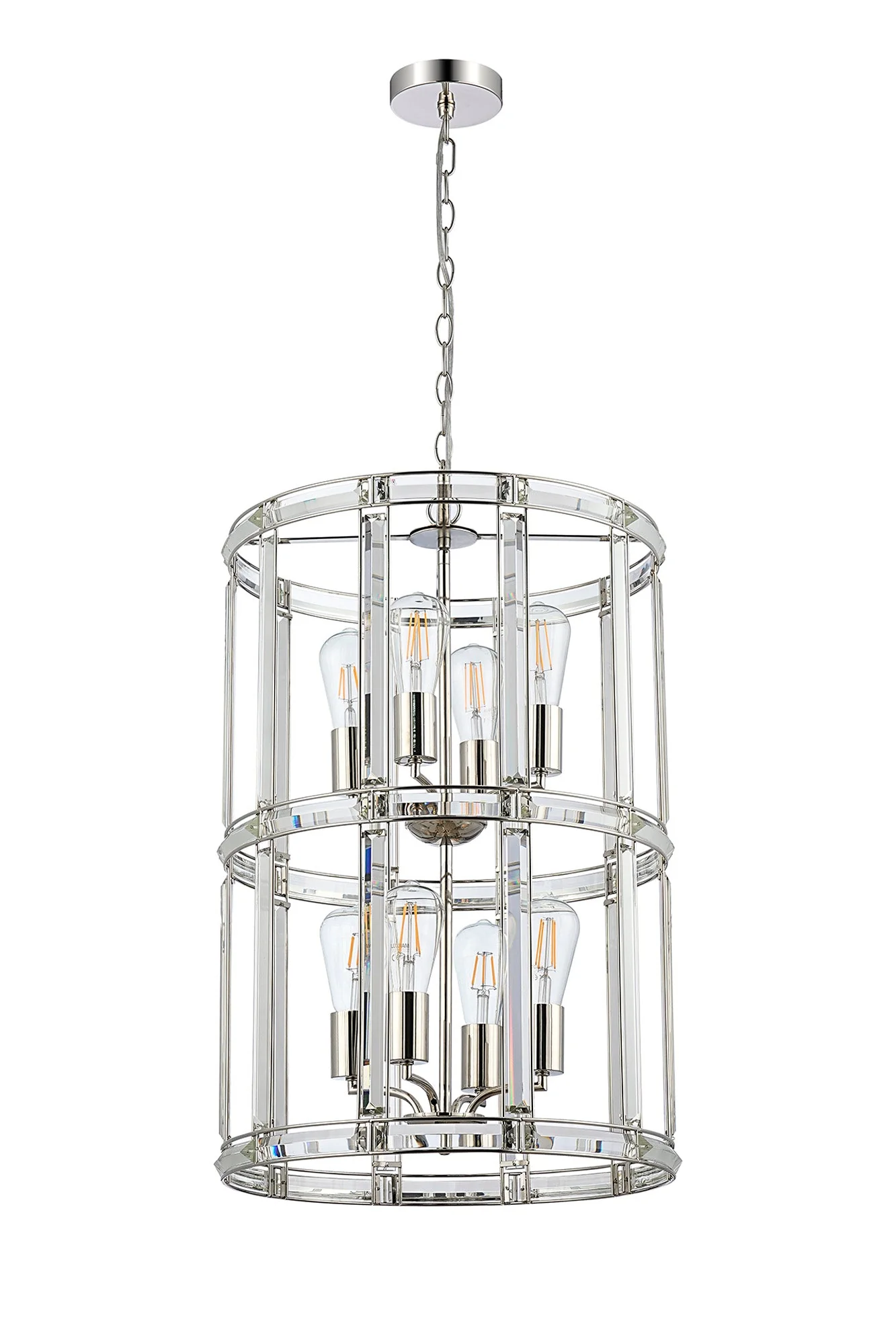 Hound Small/Medium Round Column Centre Ceiling Light, 6 Light, Polished Nickel - Image 7