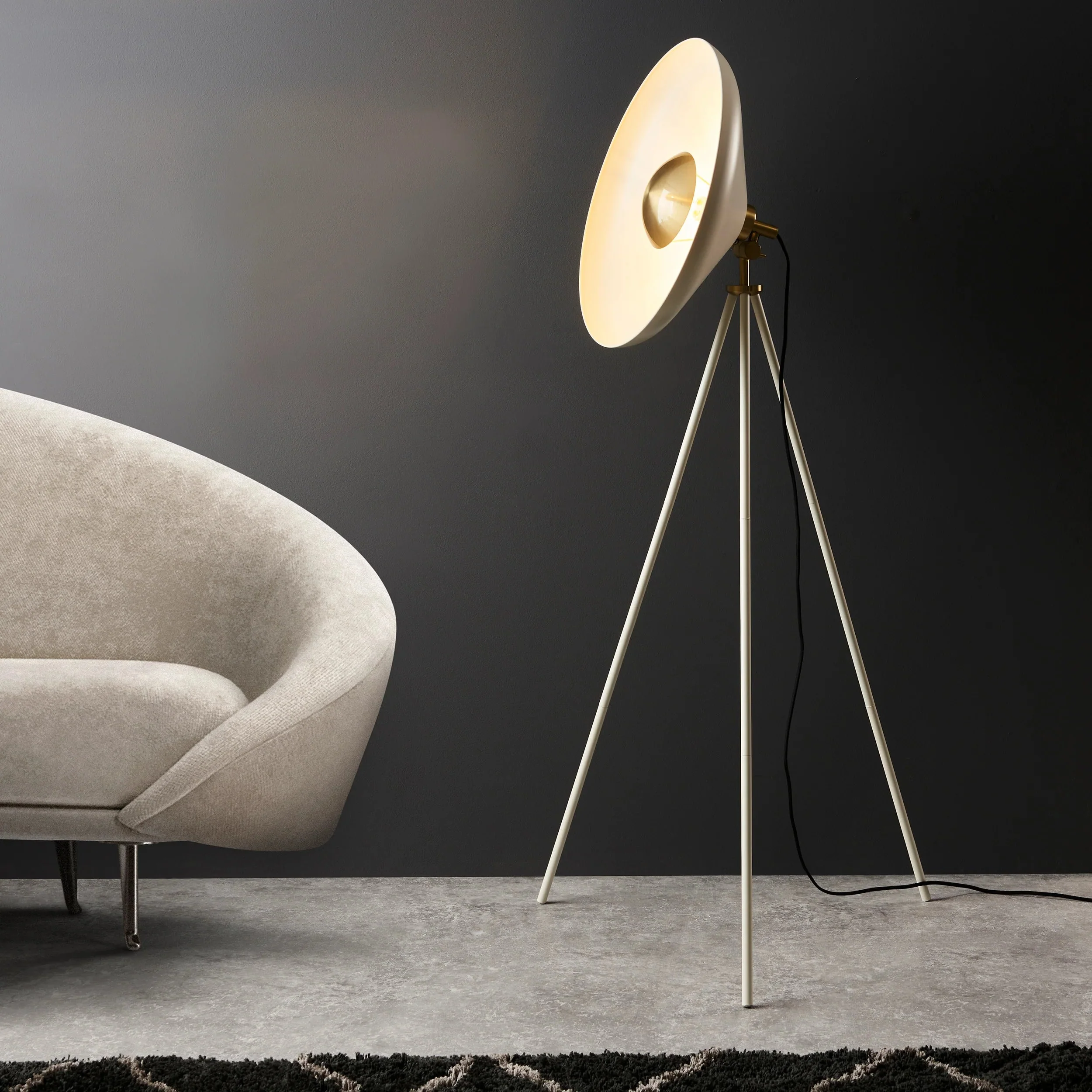 Hubble 1Lt Tripod Floor Lamp - Brass/Black - Image 2