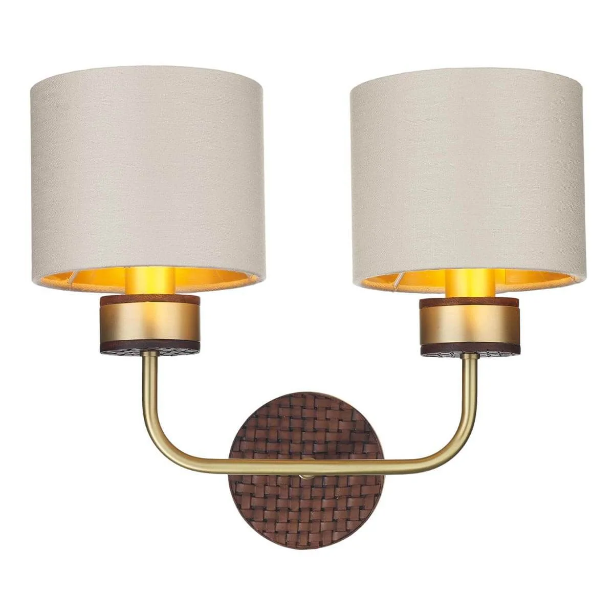 Hunter Single/Double Wall Light in Butter Brass with Leather Effect - Image 5