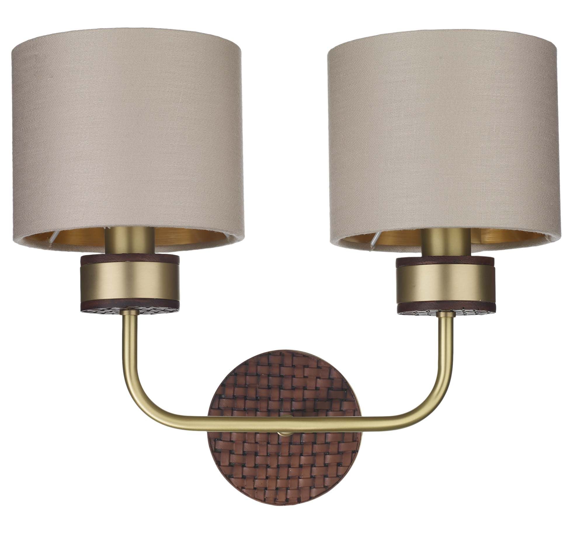 Hunter Single/Double Wall Light in Butter Brass with Leather Effect - Image 6