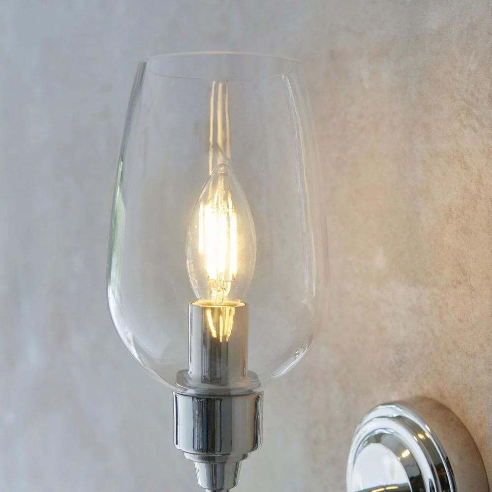 Hunter Single Wall Light in Antique Brass & Clear Glass/Bright Nickel & Clear Glass - Image 2