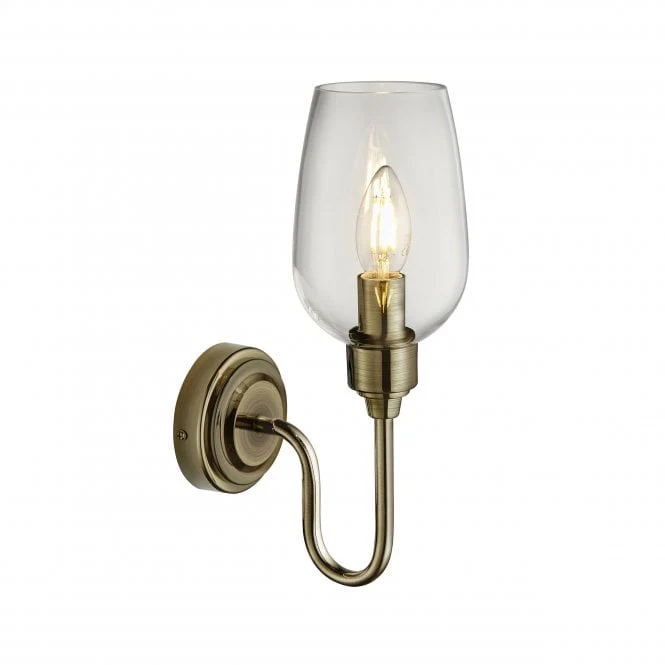 Hunter Single Wall Light in Antique Brass & Clear Glass/Bright Nickel & Clear Glass - Image 6