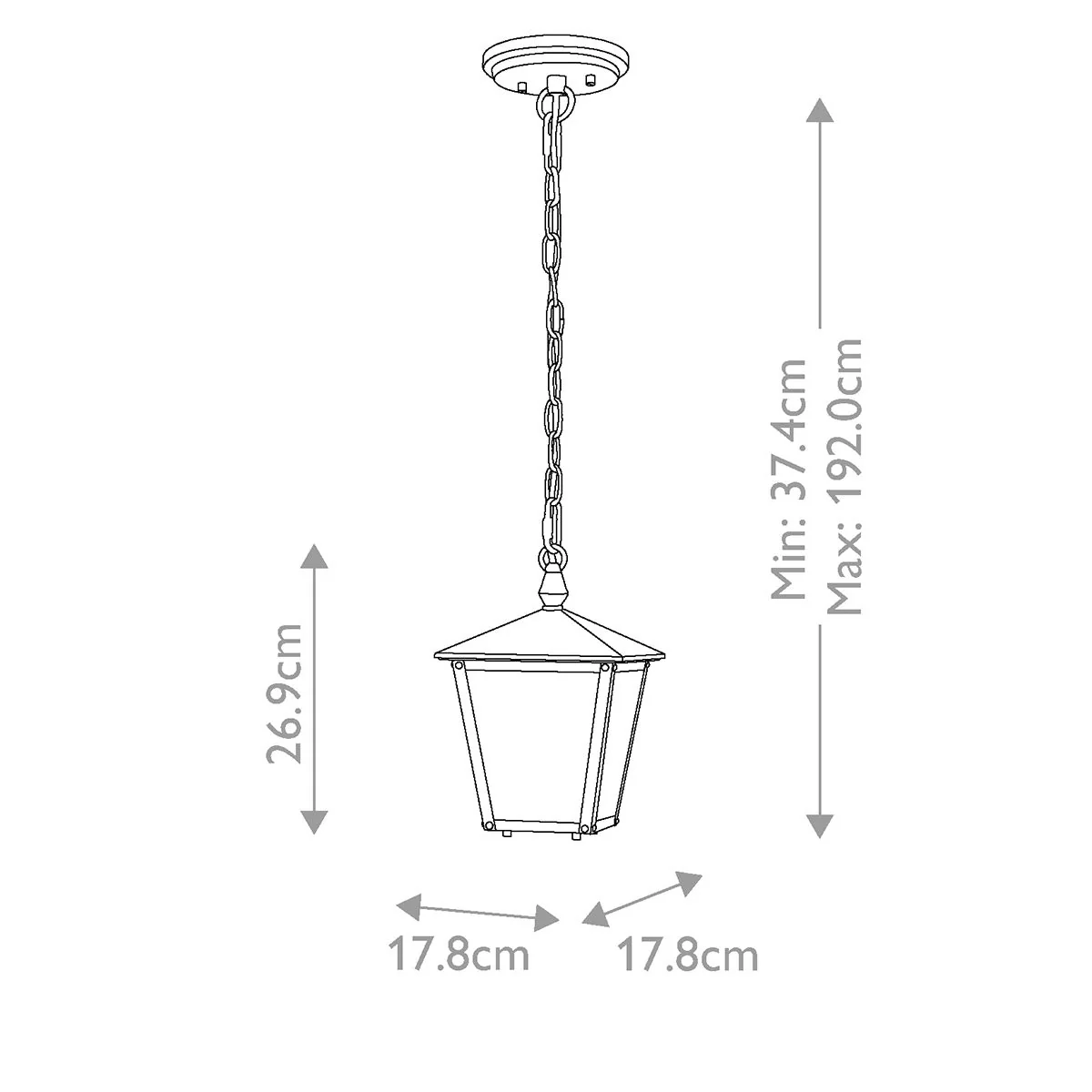 Huntersfield 1/3Lt Chain Lantern - Black IP44 E27 - Image 6