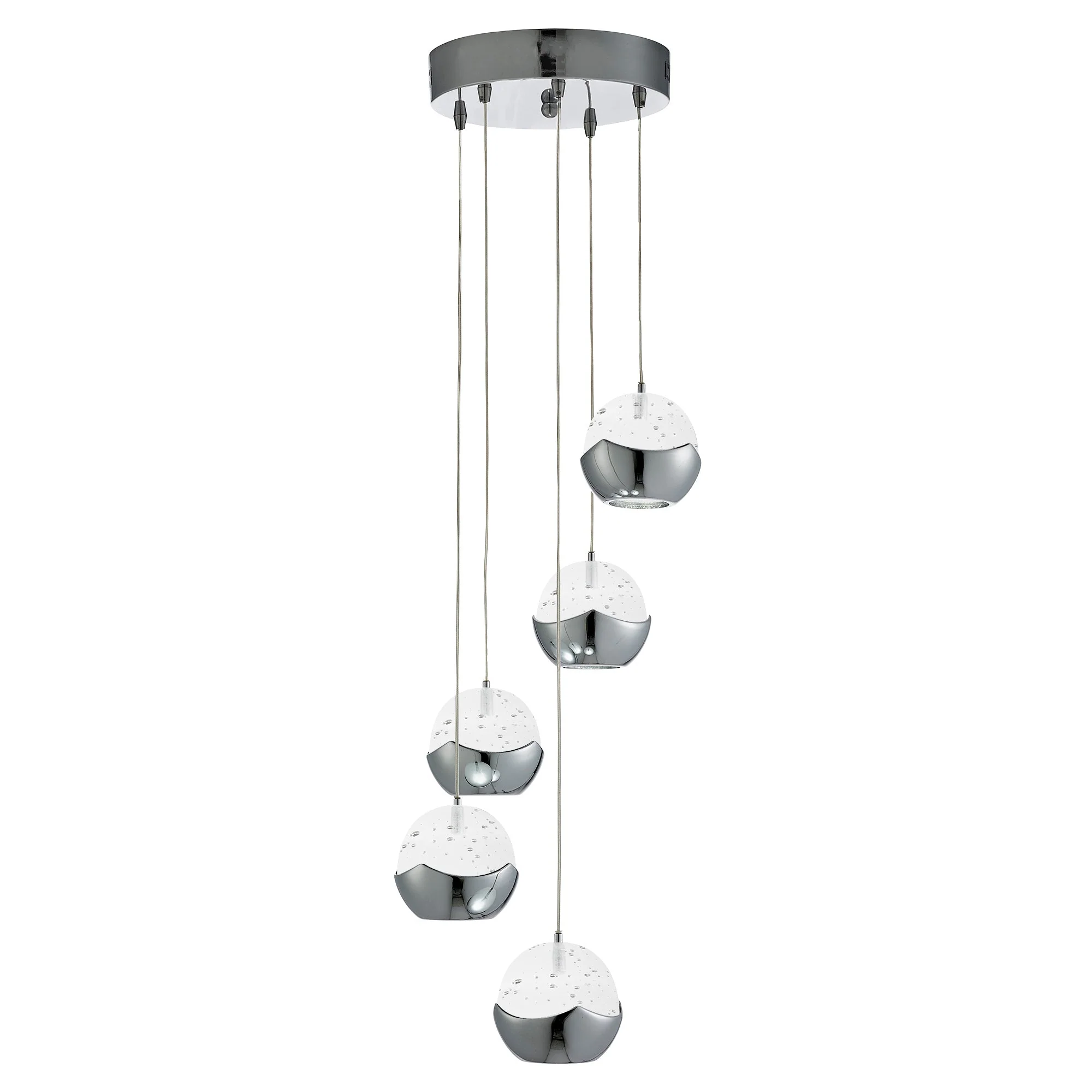 Ice Ball 5Lt Multi-Drop Pendant - Chrome Metal & Glass Integrated LED