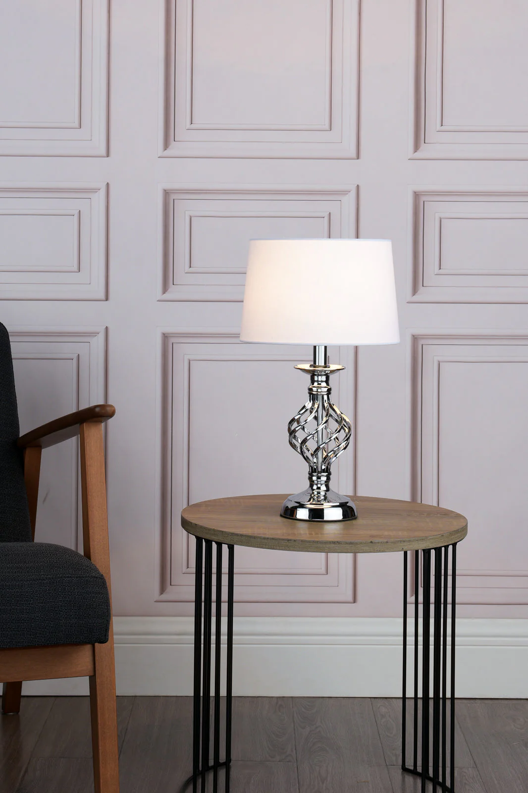 Iffley Touch Table Lamp Polished Chrome Cage Twist Base With Shade E14 - Image 5