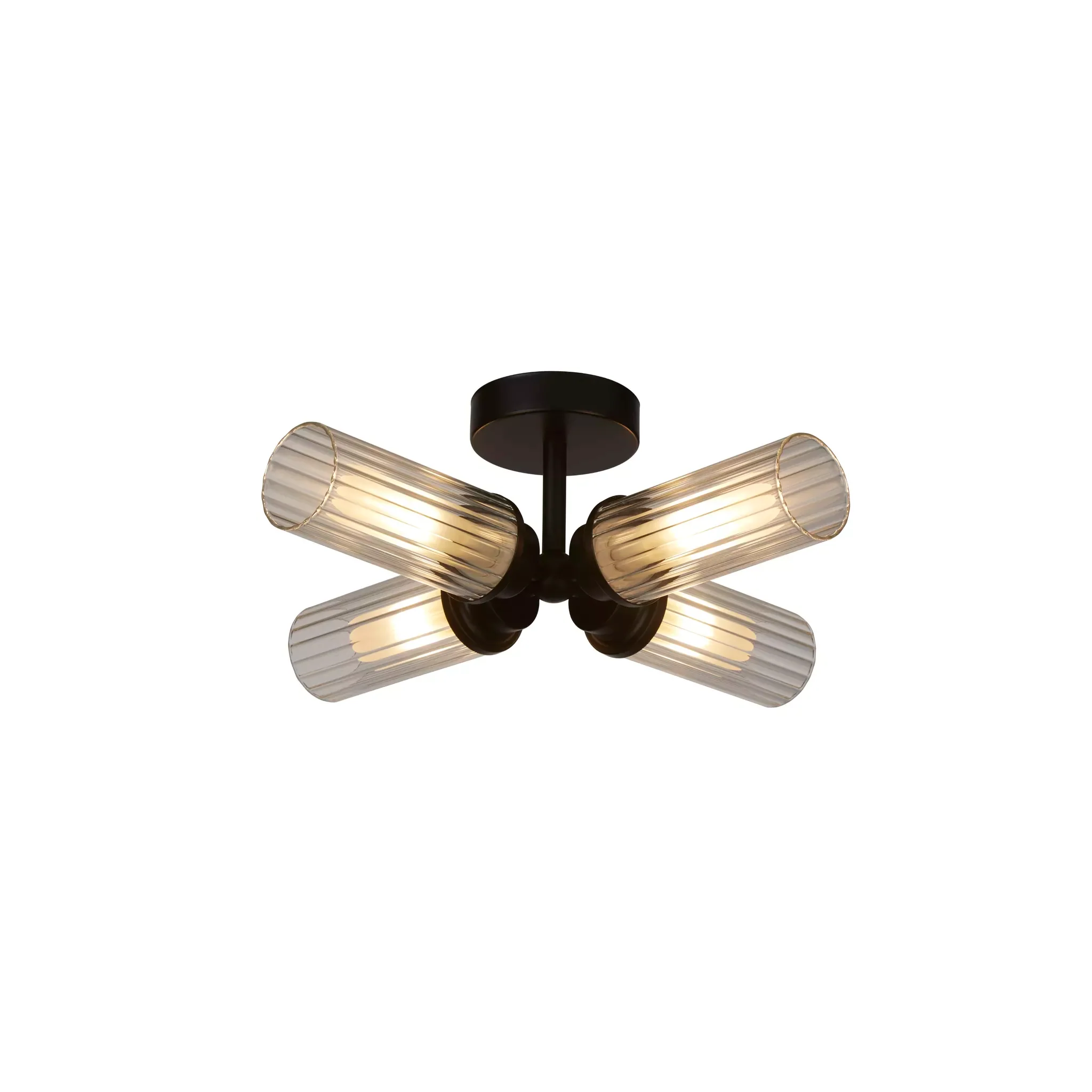 Imperial 4LT Flush Light- Black/ Satin Brass and Clear Ribbed Glass