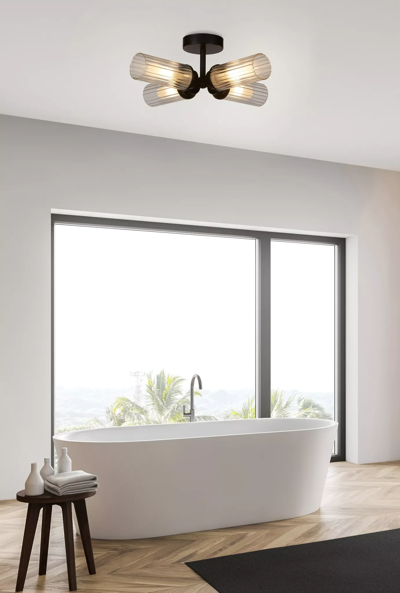 Imperial 4LT Flush Light- Black/ Satin Brass and Clear Ribbed Glass - Image 3