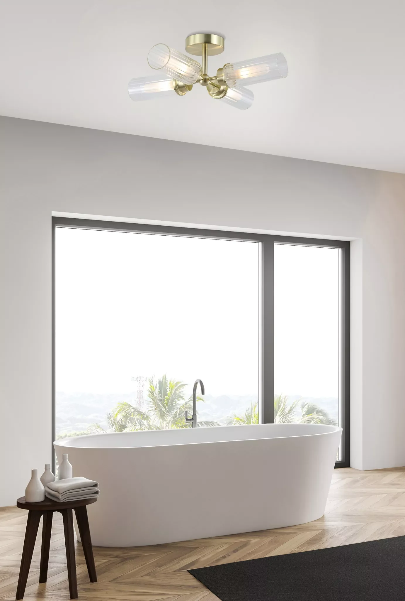 Imperial 4LT Flush Light- Black/ Satin Brass and Clear Ribbed Glass - Image 7
