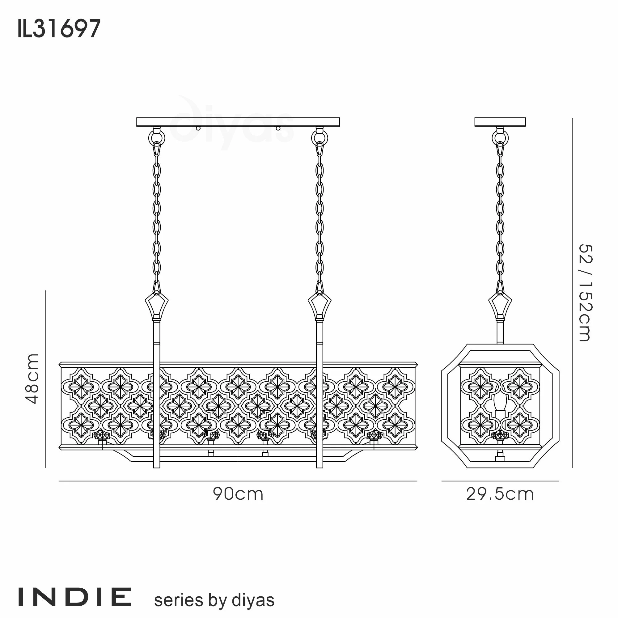 Indie Pendant 6Lt - Rectangular Mocha/Teak Plated Crystal - Image 2