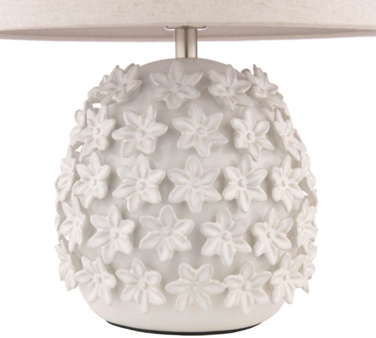 Ingham Table Lamp White Ceramic and Brushed Silver With Shade - Image 3