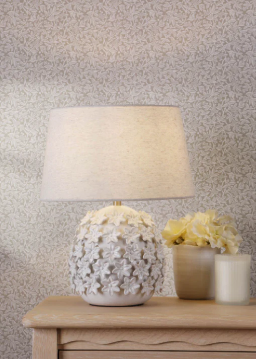Ingham Table Lamp White Ceramic and Brushed Silver With Shade - Image 4