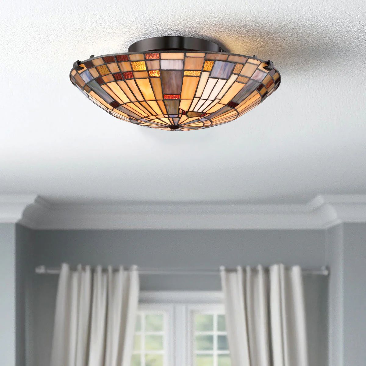 Inglenook 2 lt Flush - Valiant Bronze &amp; Art Glass Shade - Image 2