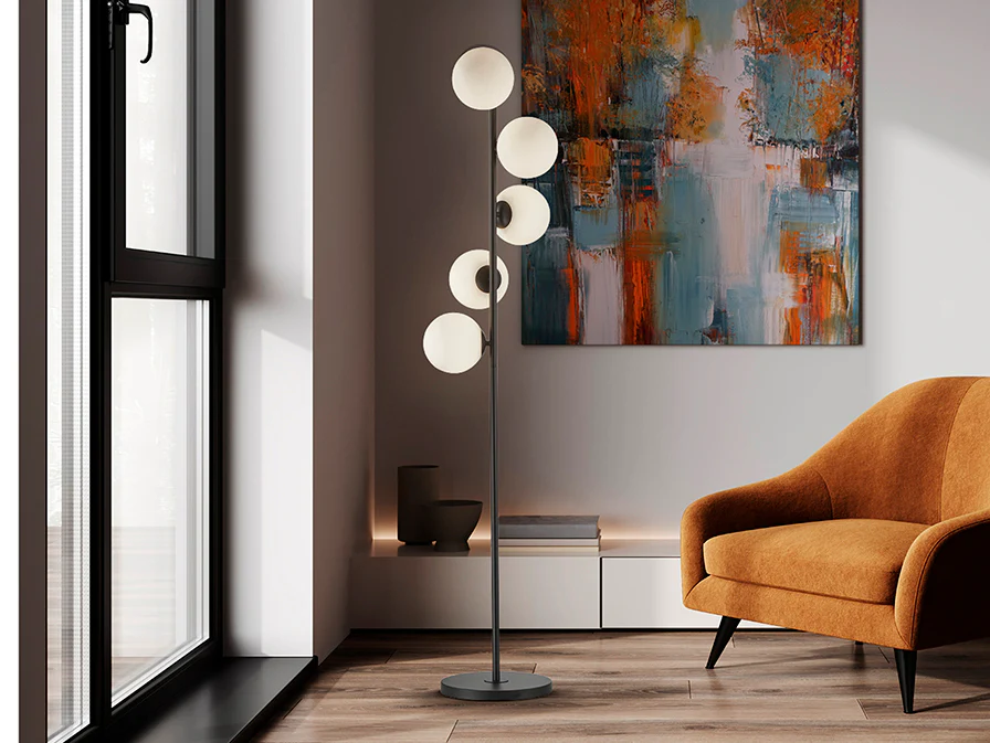 Inoa Floor Lamp- Black-Smoke-Amber/ Black-Opal Finishes - Image 4