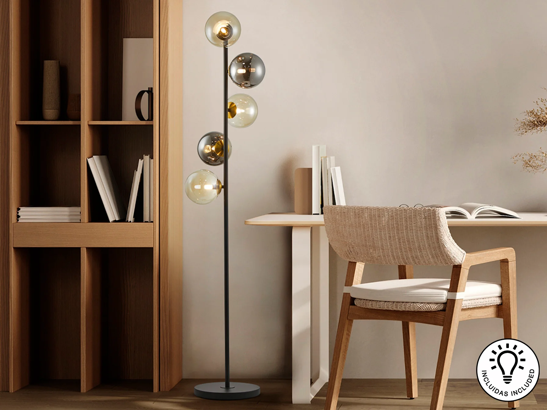 Inoa Floor Lamp- Black-Smoke-Amber/ Black-Opal Finishes - Image 6
