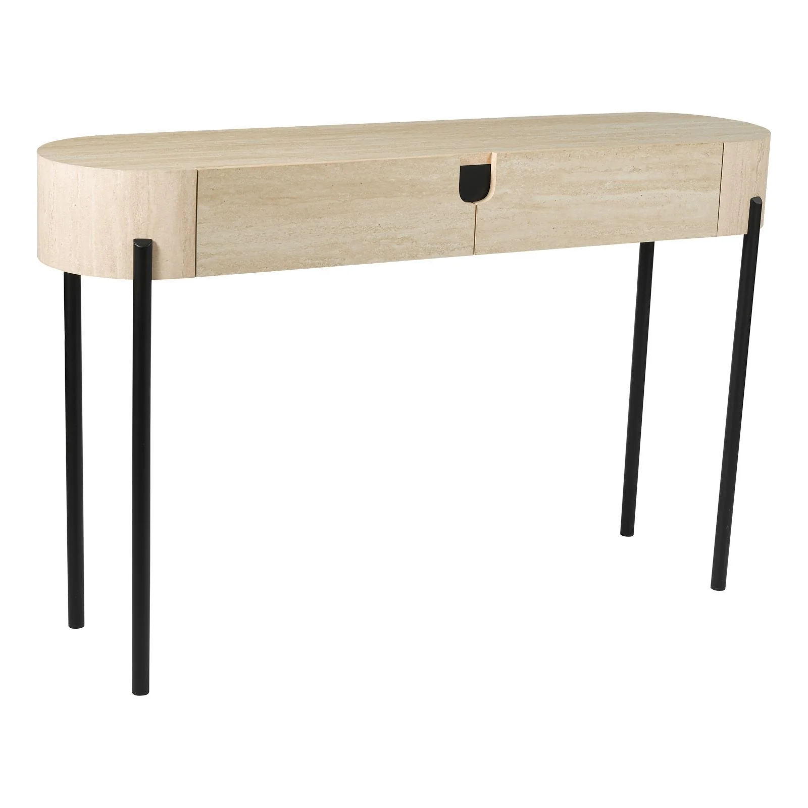 Ioana Console Table Travertine Effect and Matt Black - Image 2