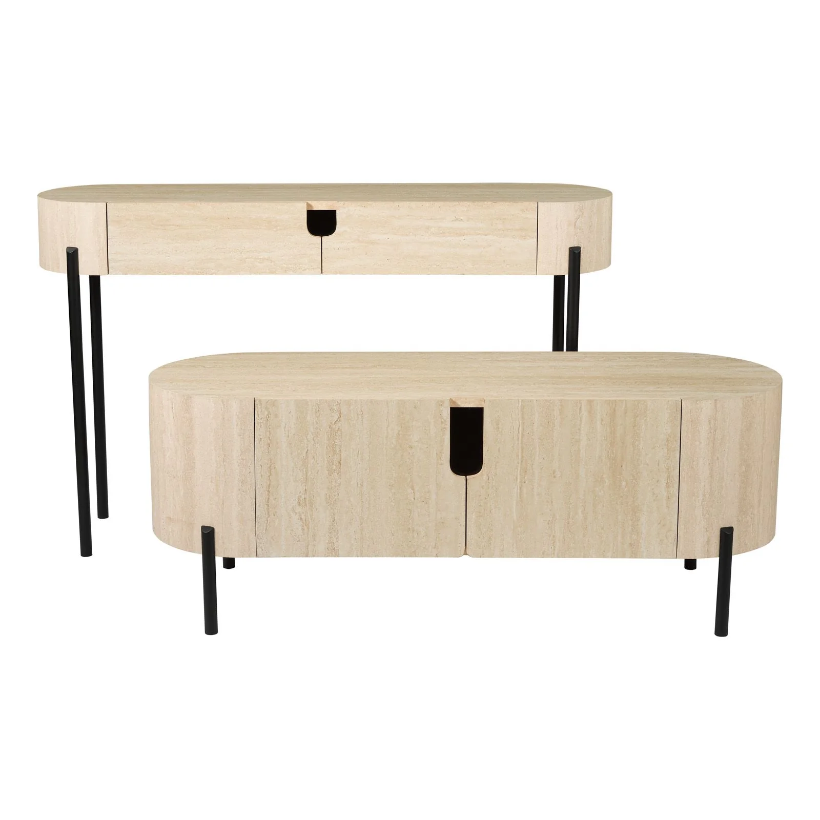 Ioana Console Table Travertine Effect and Matt Black - Image 3