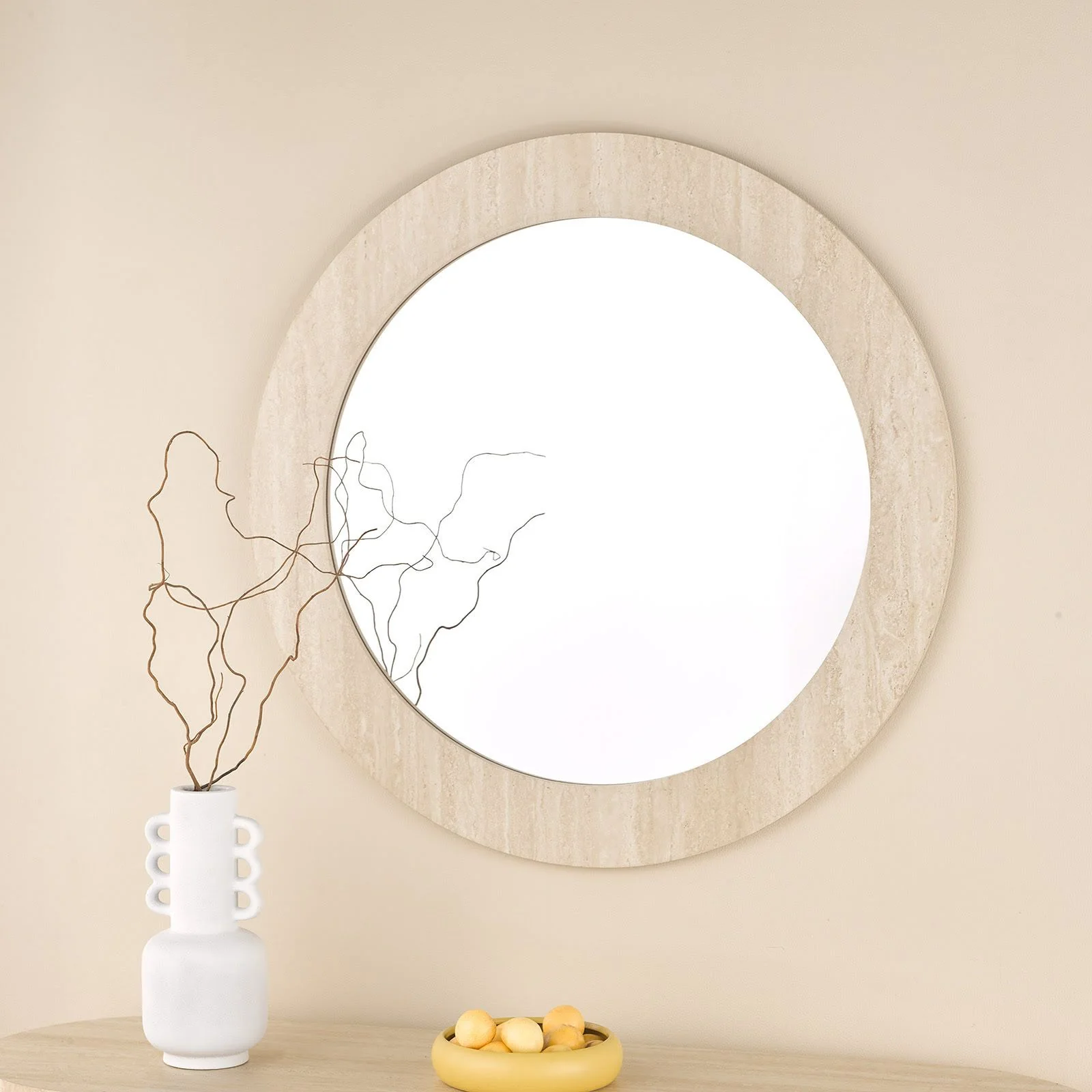 Ioana Round Mirror- Travertine Effect 80cm - Image 3