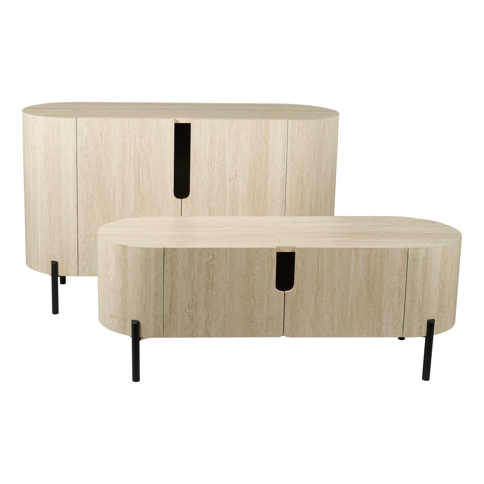 Ioana Small/ Large Cabinet- Travertine Effect and Matt Black - Image 3