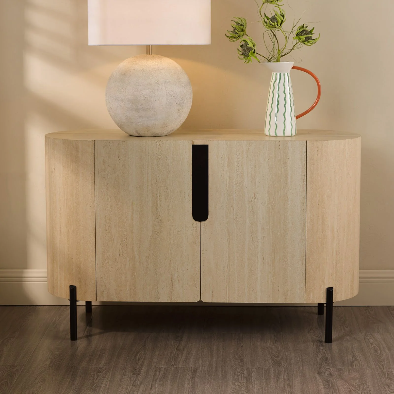 Ioana Small/ Large Cabinet- Travertine Effect and Matt Black - Image 4