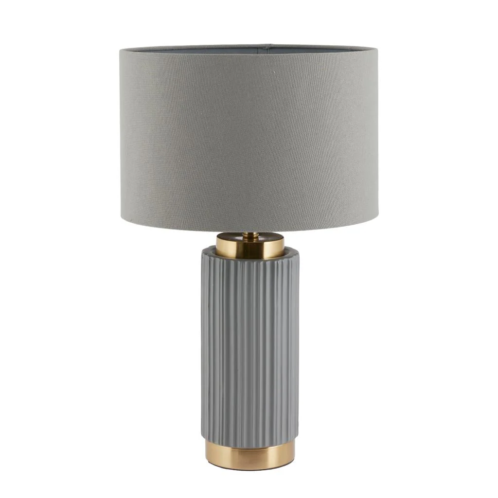 Ionic Grey/White Textured Ceramic and Gold Metal Table Lamp - Image 2