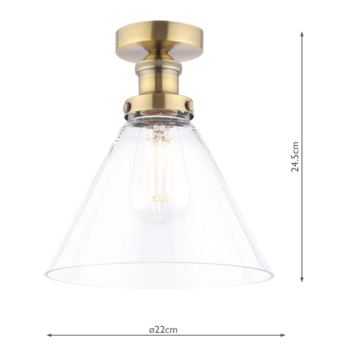 Isaac Semi-Flush Antique Brass and Glass - Image 3