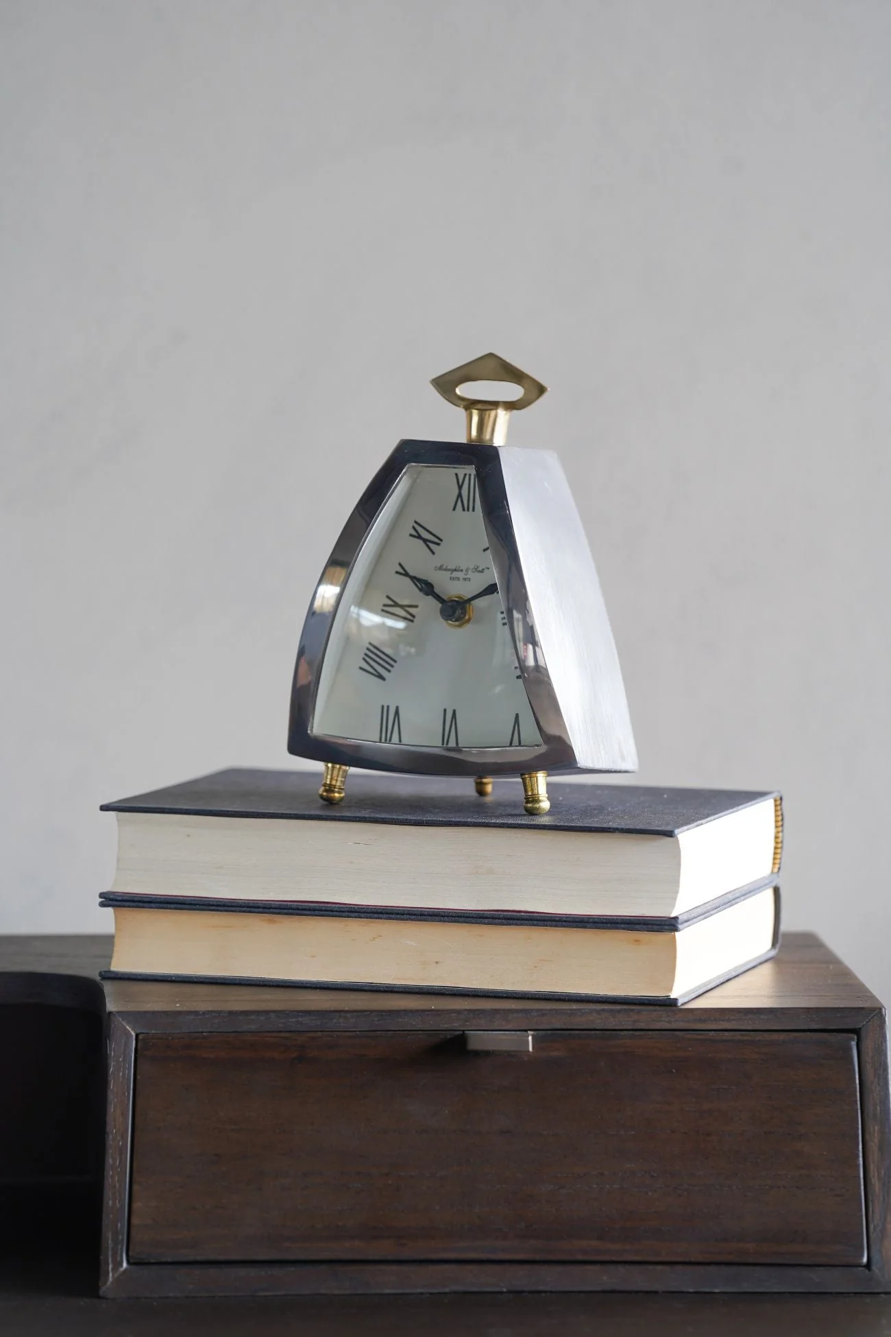 Isosceles Small/Large Curved Front Mantel Clock - Nickel Finish - Image 2