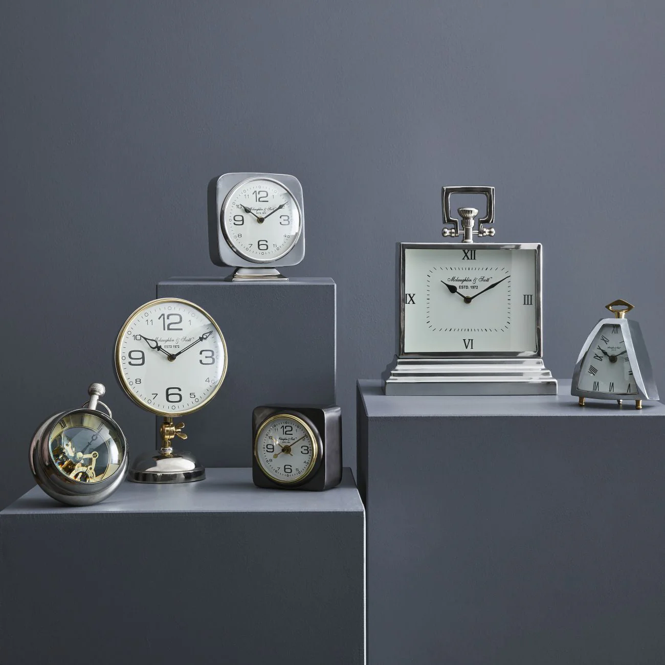 Isosceles Small/Large Curved Front Mantel Clock - Nickel Finish - Image 7