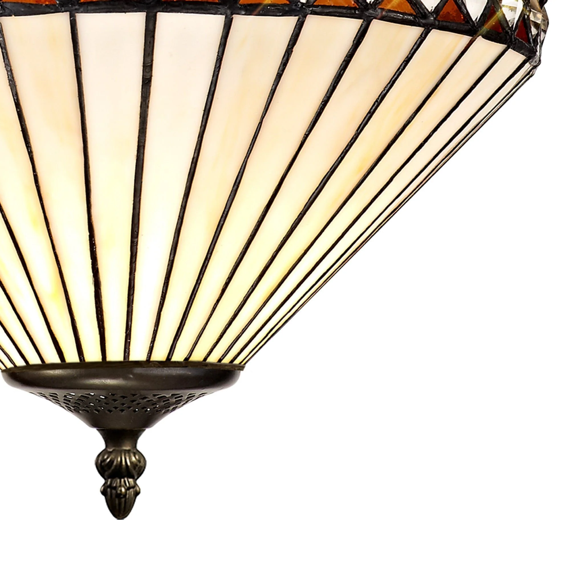Tiffy 1 Light Uplighter Pendant E27 With 30cm Tiffany Shade, Amber/Cream/Crystal/Black - Image 2