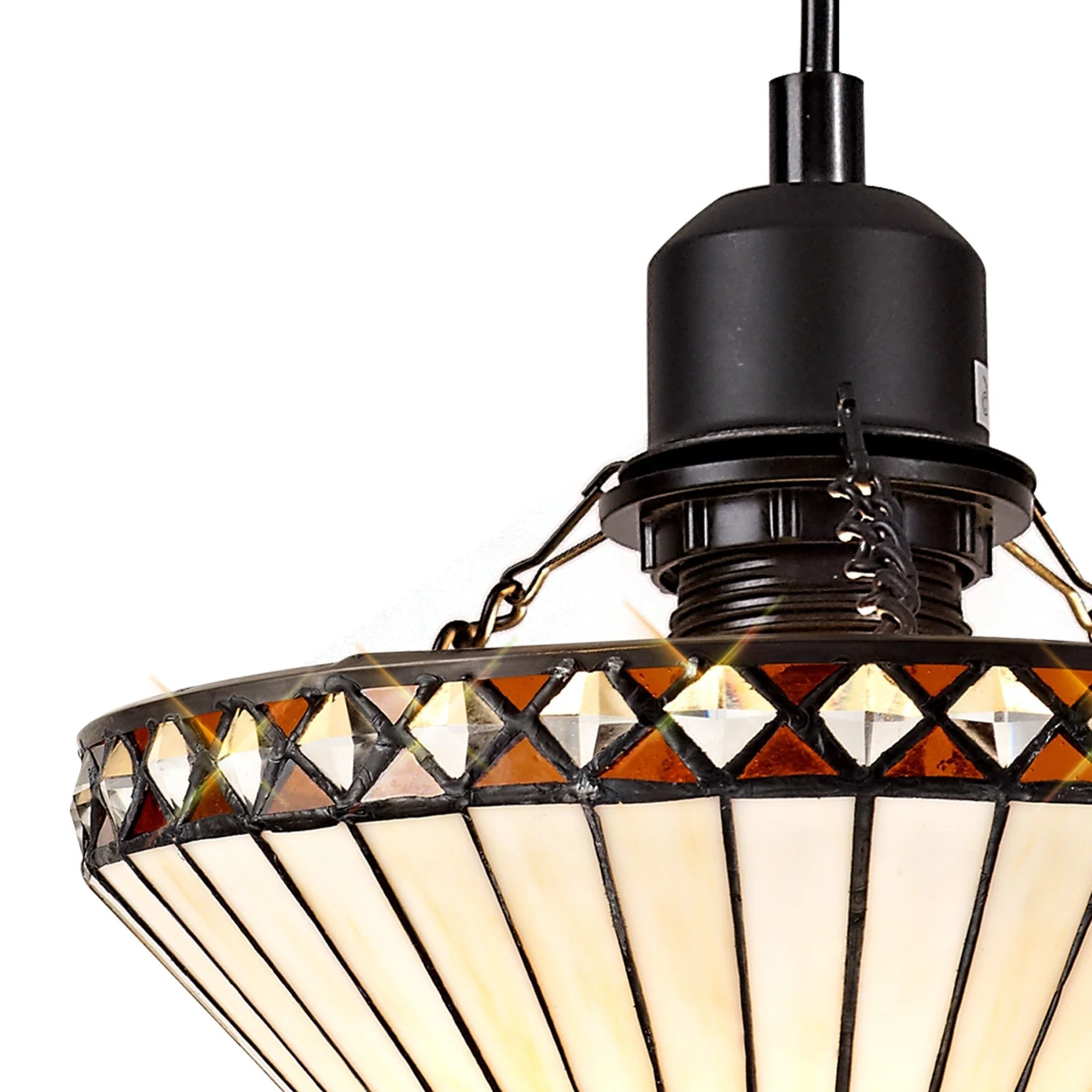 Tiffy 1 Light Uplighter Pendant E27 With 30cm Tiffany Shade, Amber/Cream/Crystal/Black - Image 3