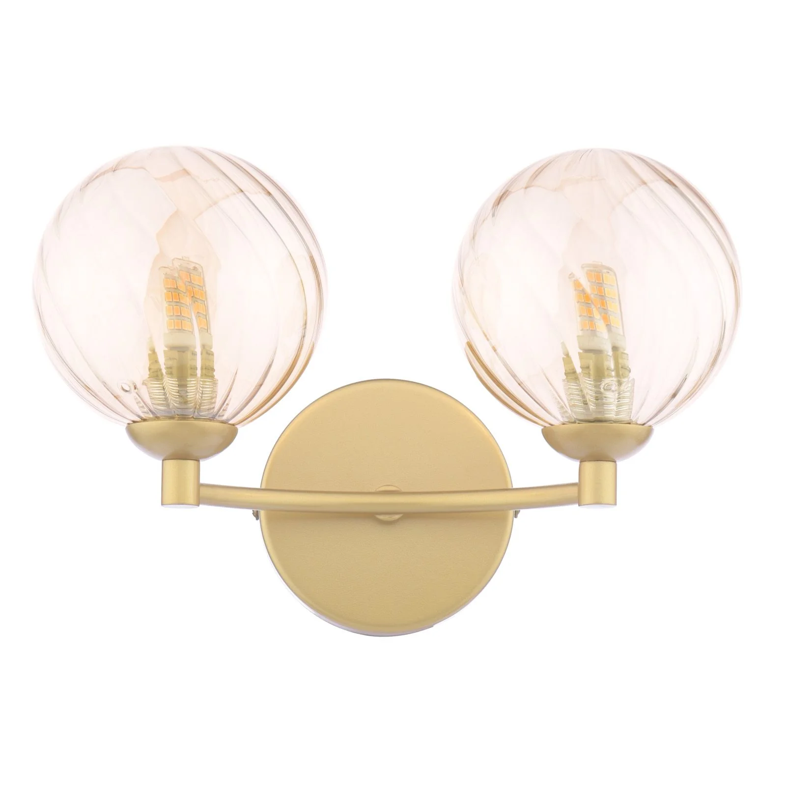 Izzy 2 Light Wall Light- Matt Gold With Twisted Amber Glass - Image 2