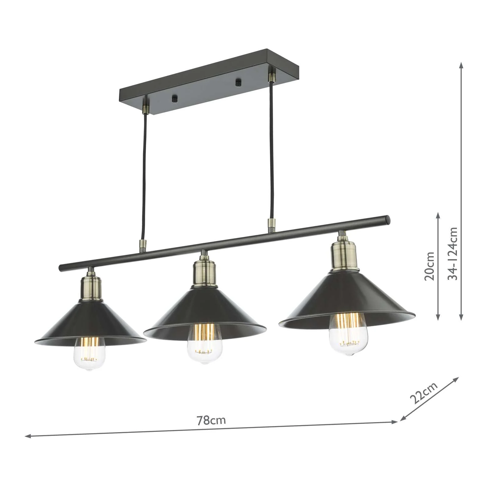 Jalen 3 Light Kitchen Light Graphite Antique Brass - Image 7