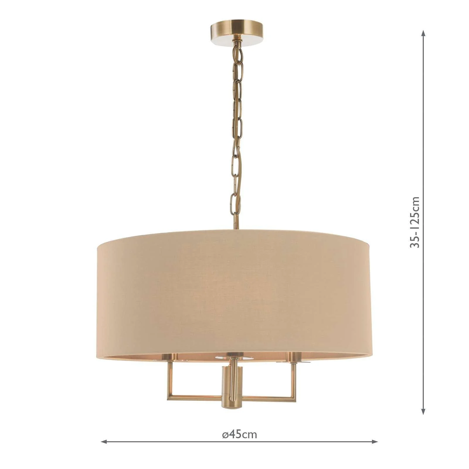Jamelia 3/5 Arm Hanging Shade Ceiling Lights - Antique Brass & Taupe Shade/ Polished Chrome & Grey Finish - Image 2