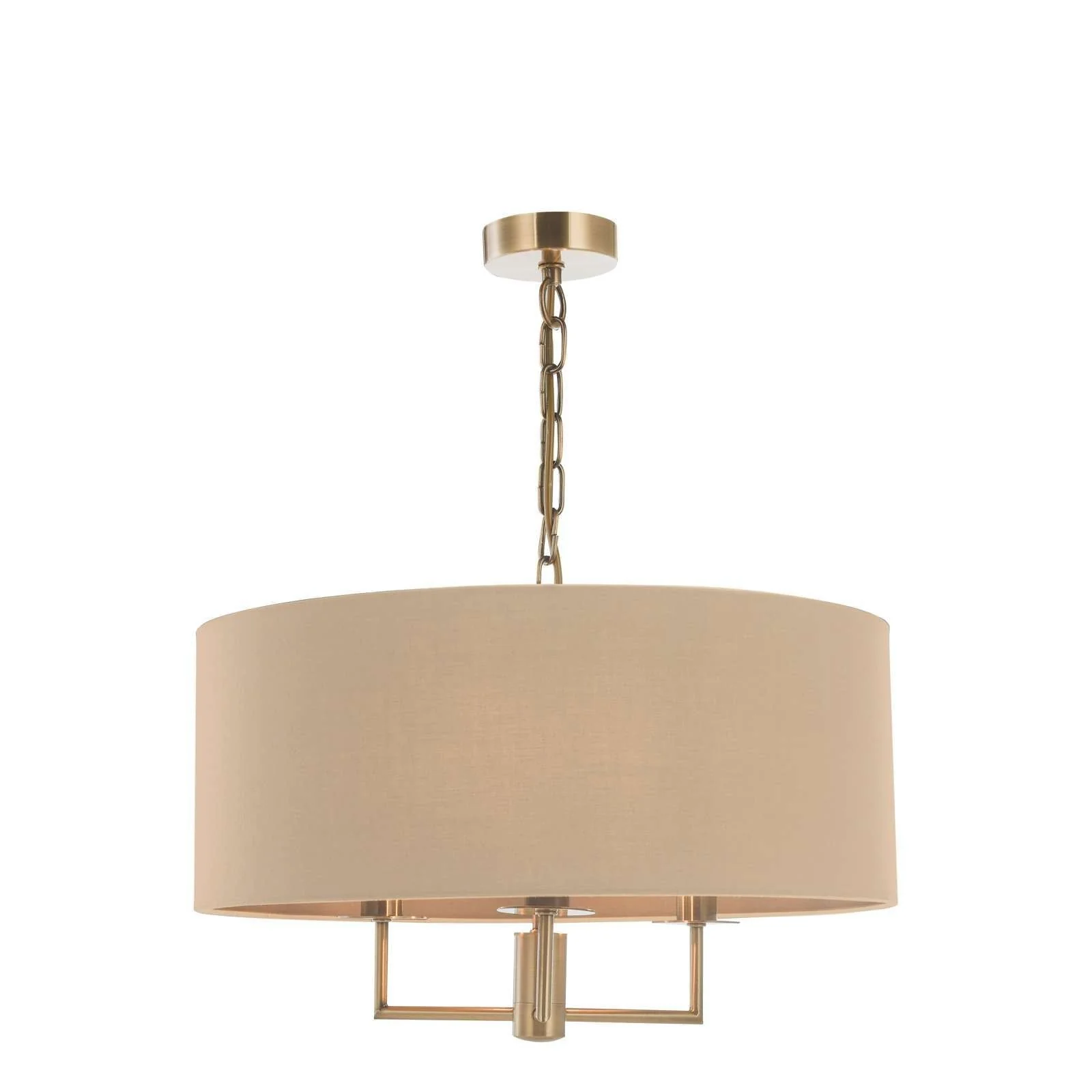Jamelia 3/5 Arm Hanging Shade Ceiling Lights - Antique Brass & Taupe Shade/ Polished Chrome & Grey Finish - Image 3