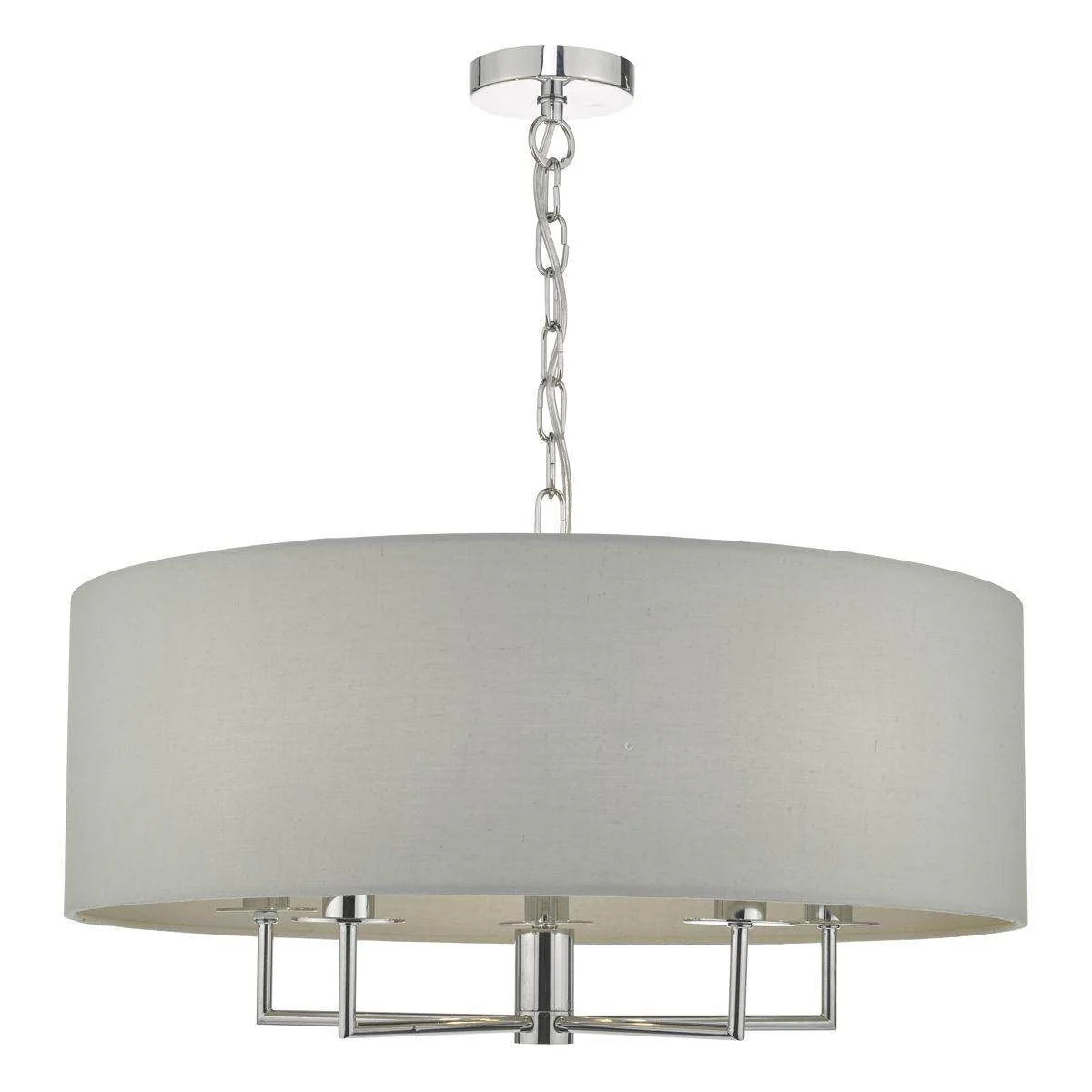 Jamelia 3/5 Arm Hanging Shade Ceiling Lights - Antique Brass & Taupe Shade/ Polished Chrome & Grey Finish - Image 6