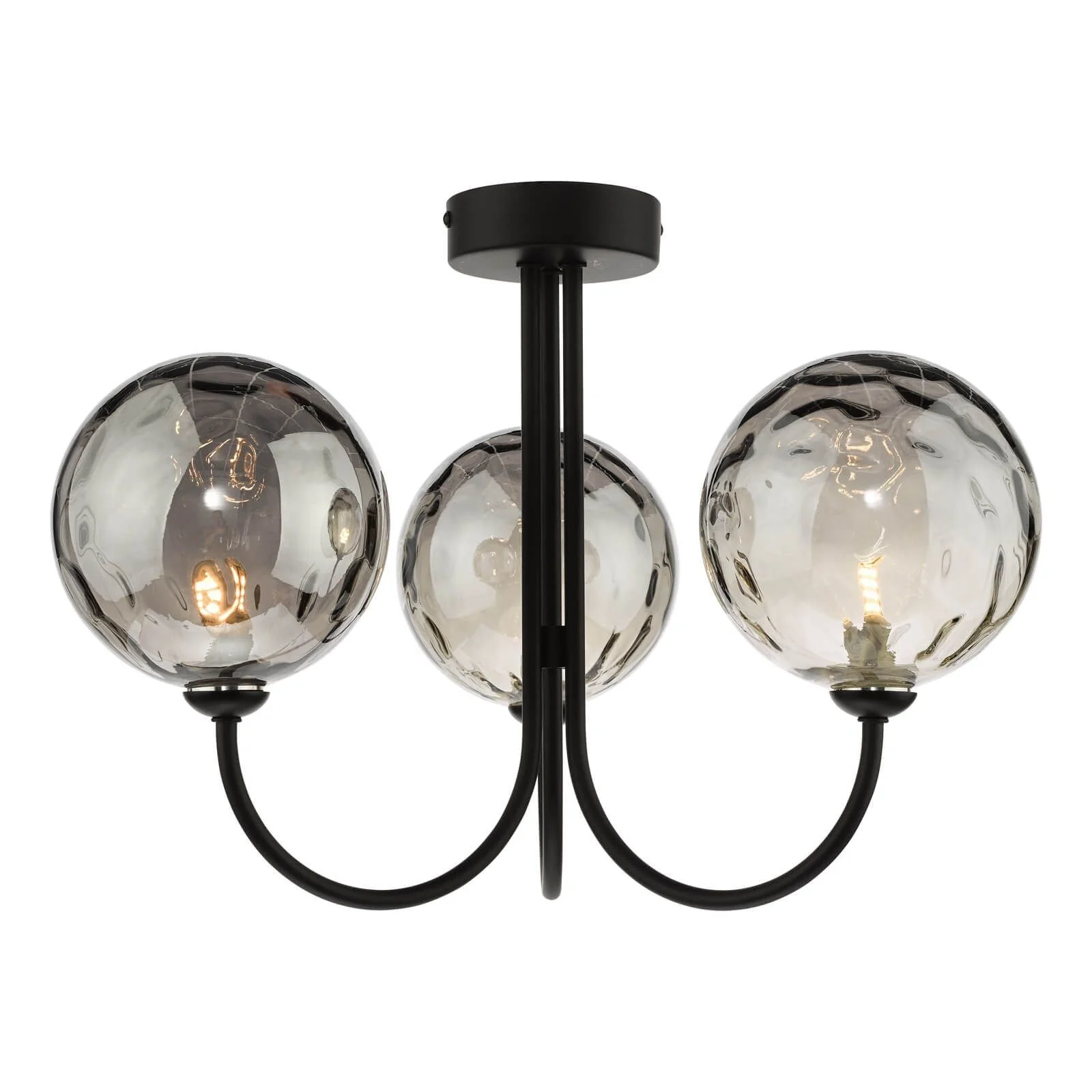 Jared 3Lt Semi Flush Ceiling Light - Matt Black & Clear Dimpled Glass/Matt Black & Smoked Dimpled Glass Finish - Image 2