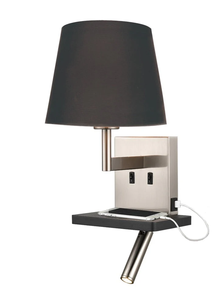 Jaye Reading Wall Bracket with USB/LED E27 + LED 
Satin Nickel - Image 2