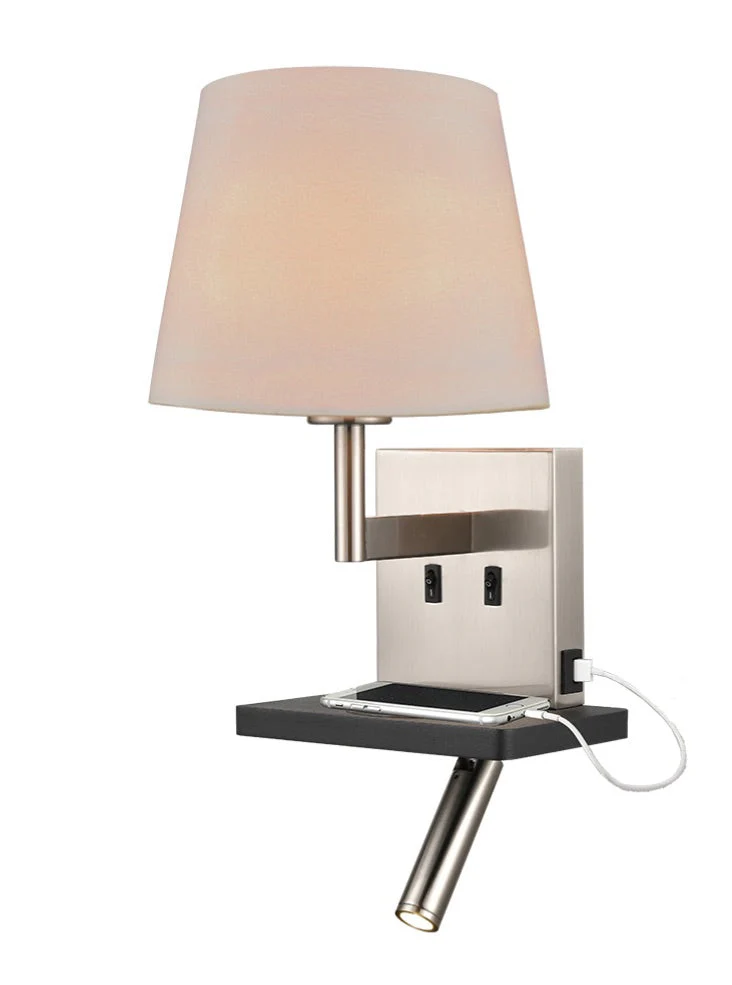 Jaye Reading Wall Bracket with USB/LED E27 + LED 
Satin Nickel - Image 3