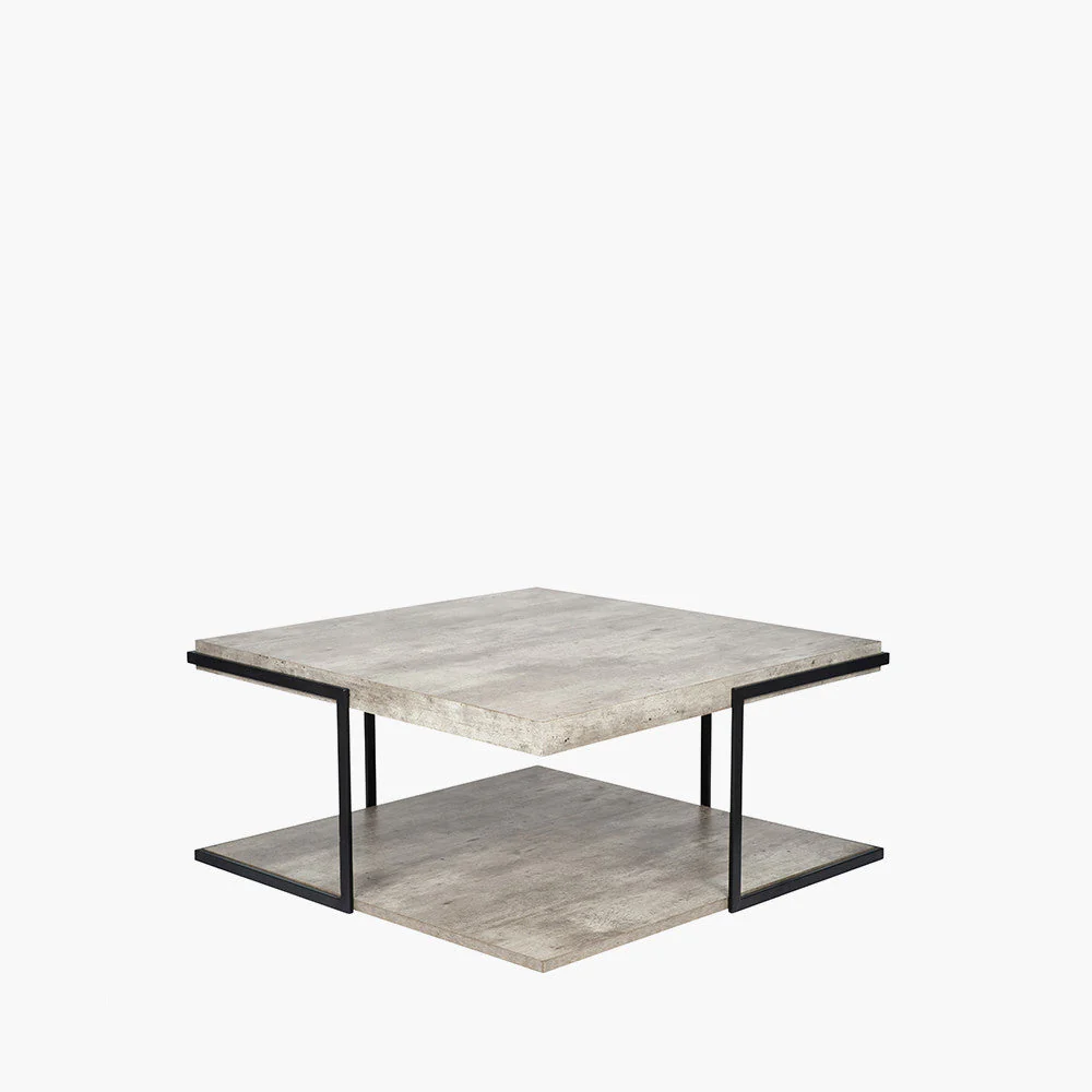 Jersey Concrete Effect Wood Veneer and Black Metal Coffee Table - Image 2