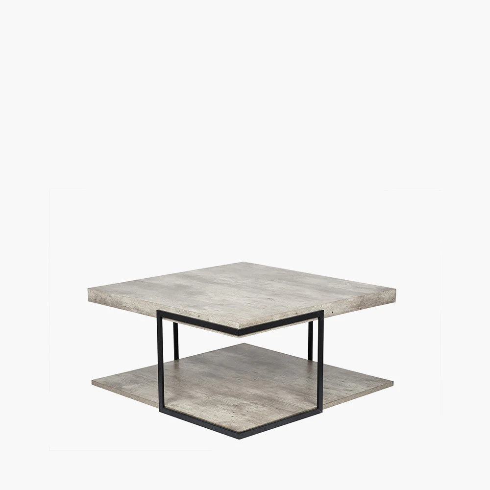 Jersey Concrete Effect Wood Veneer and Black Metal Coffee Table - Image 3