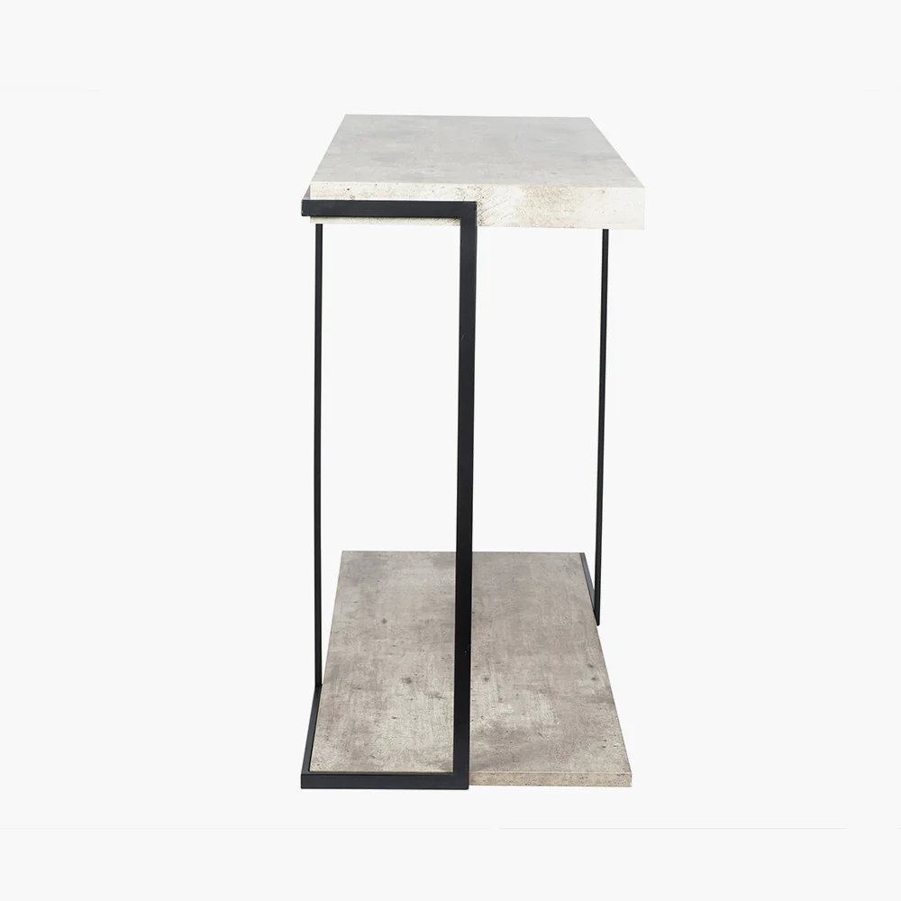Jersey Concrete Effect Wood Veneer and Black Metal Console Table - Image 2