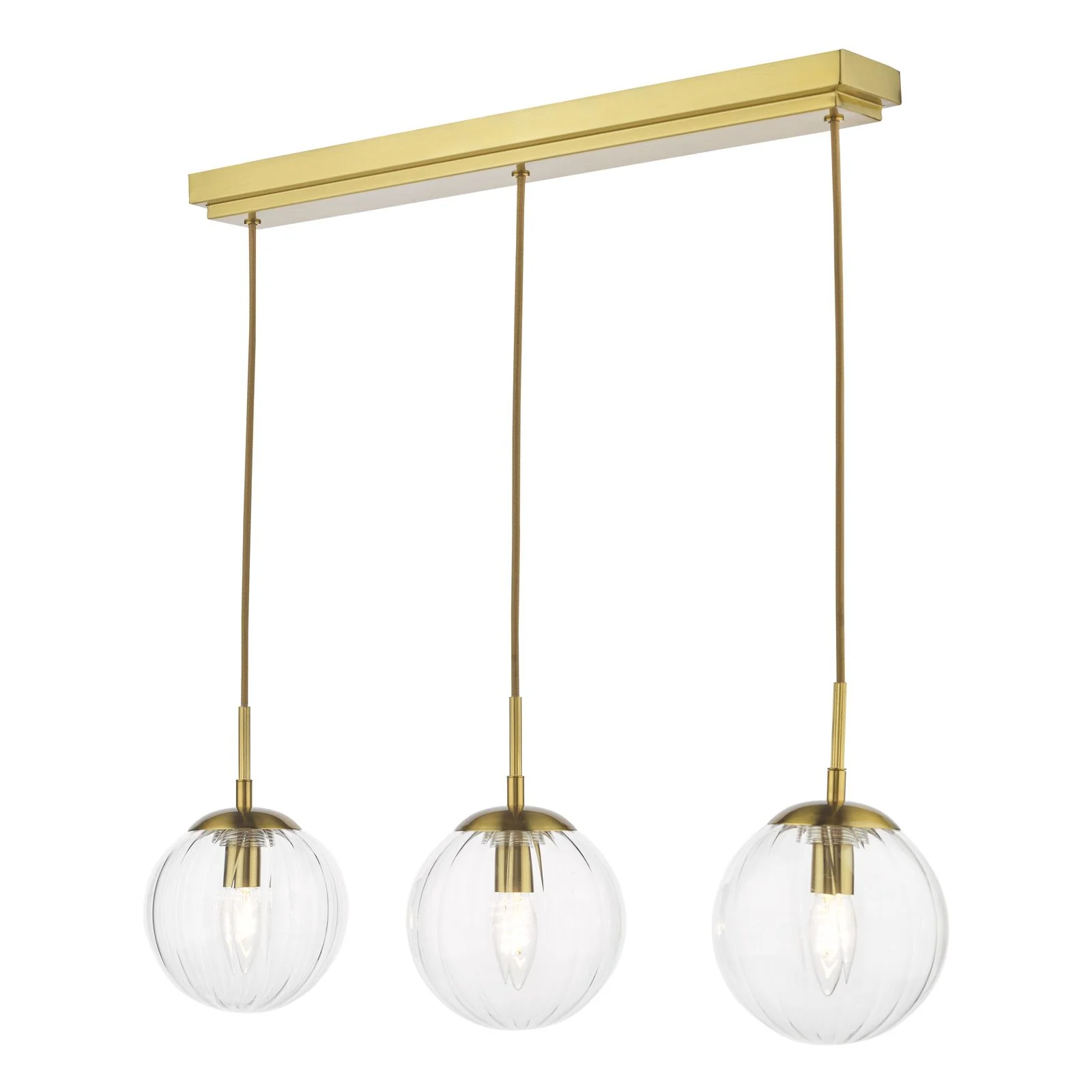 Jocelyn 3 Light Bar Pendant Light- Natural Brass and Glass