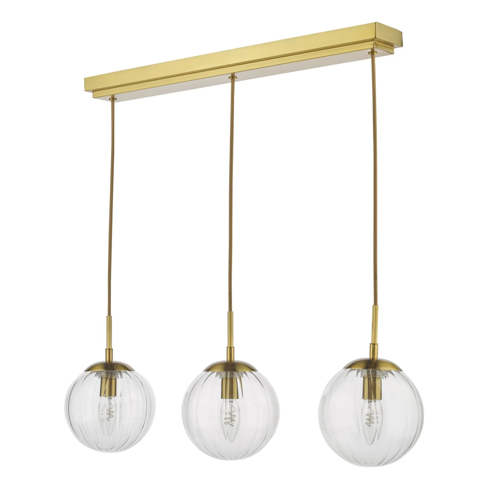 Jocelyn 3 Light Bar Pendant Light- Natural Brass and Glass - Image 2
