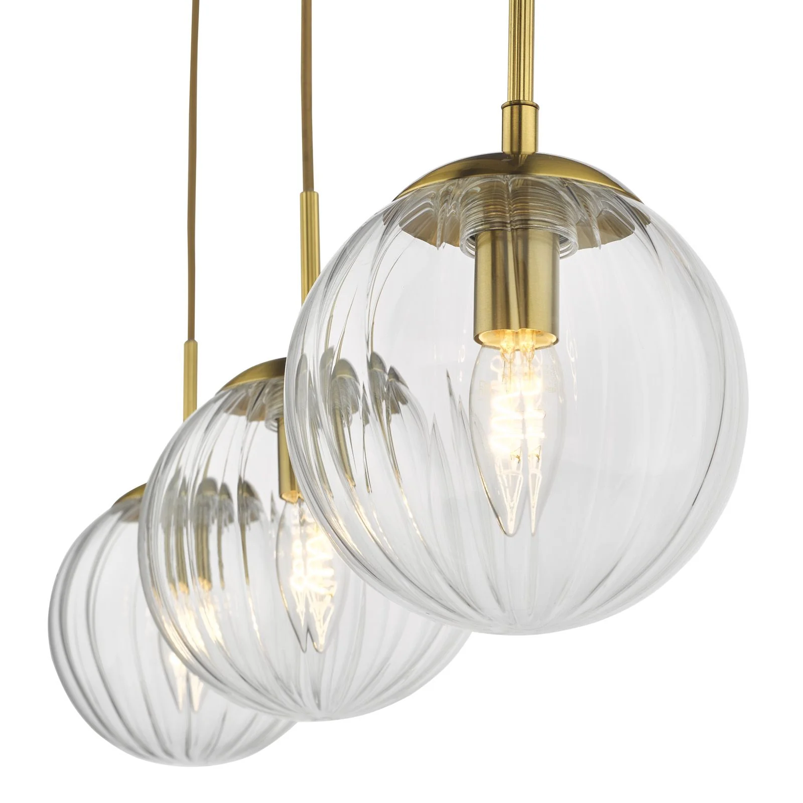 Jocelyn 3 Light Bar Pendant Light- Natural Brass and Glass - Image 3