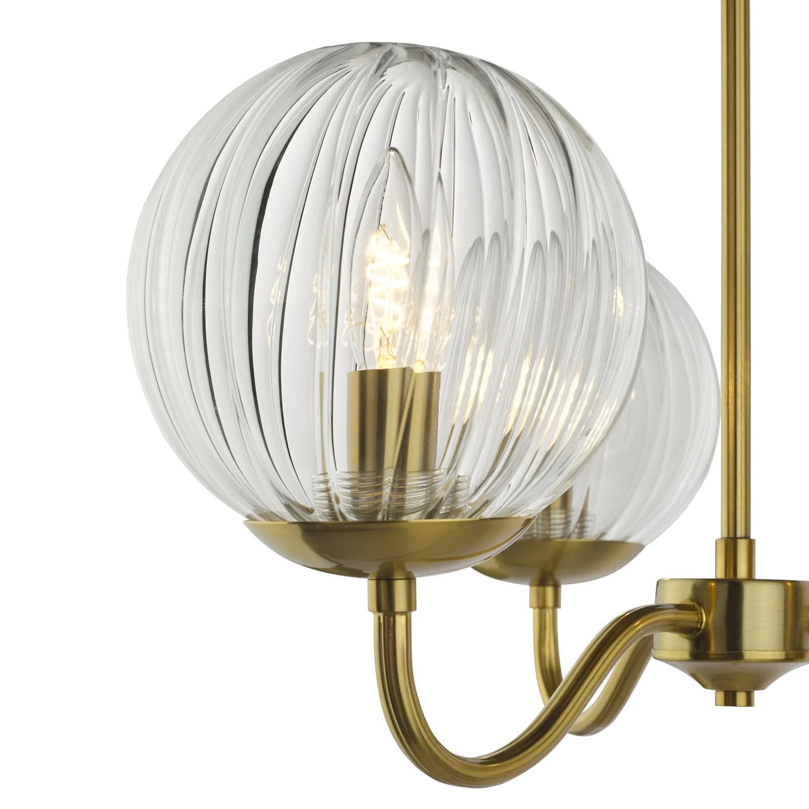 Jocelyn 3 Light Semi-Flush Ceiling Light - Natural Brass and Glass - Image 3