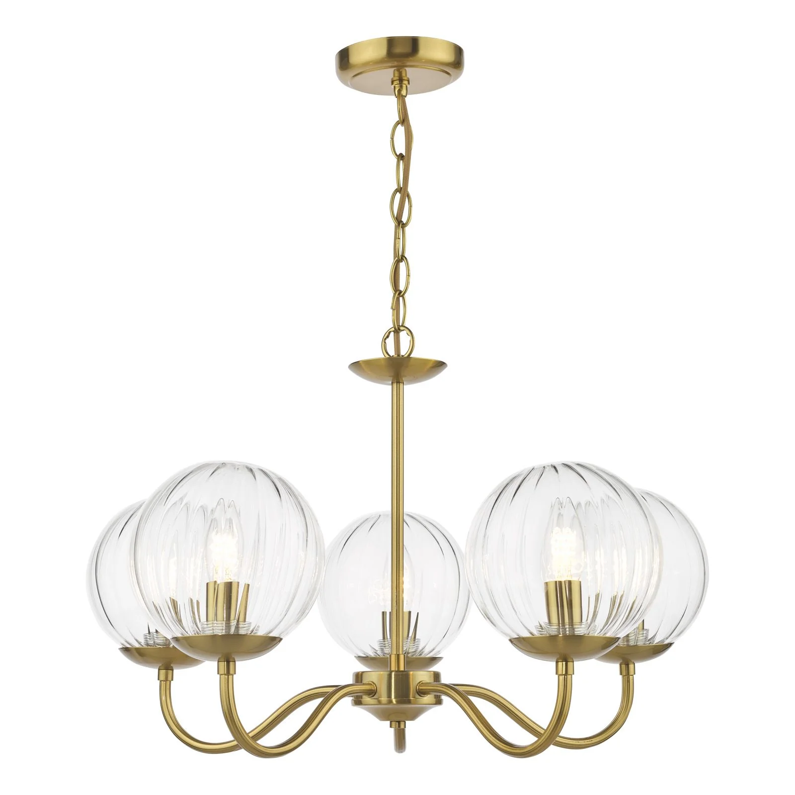 Jocelyn 5 Light Armed Pendant Light - Natural Brass and Glass