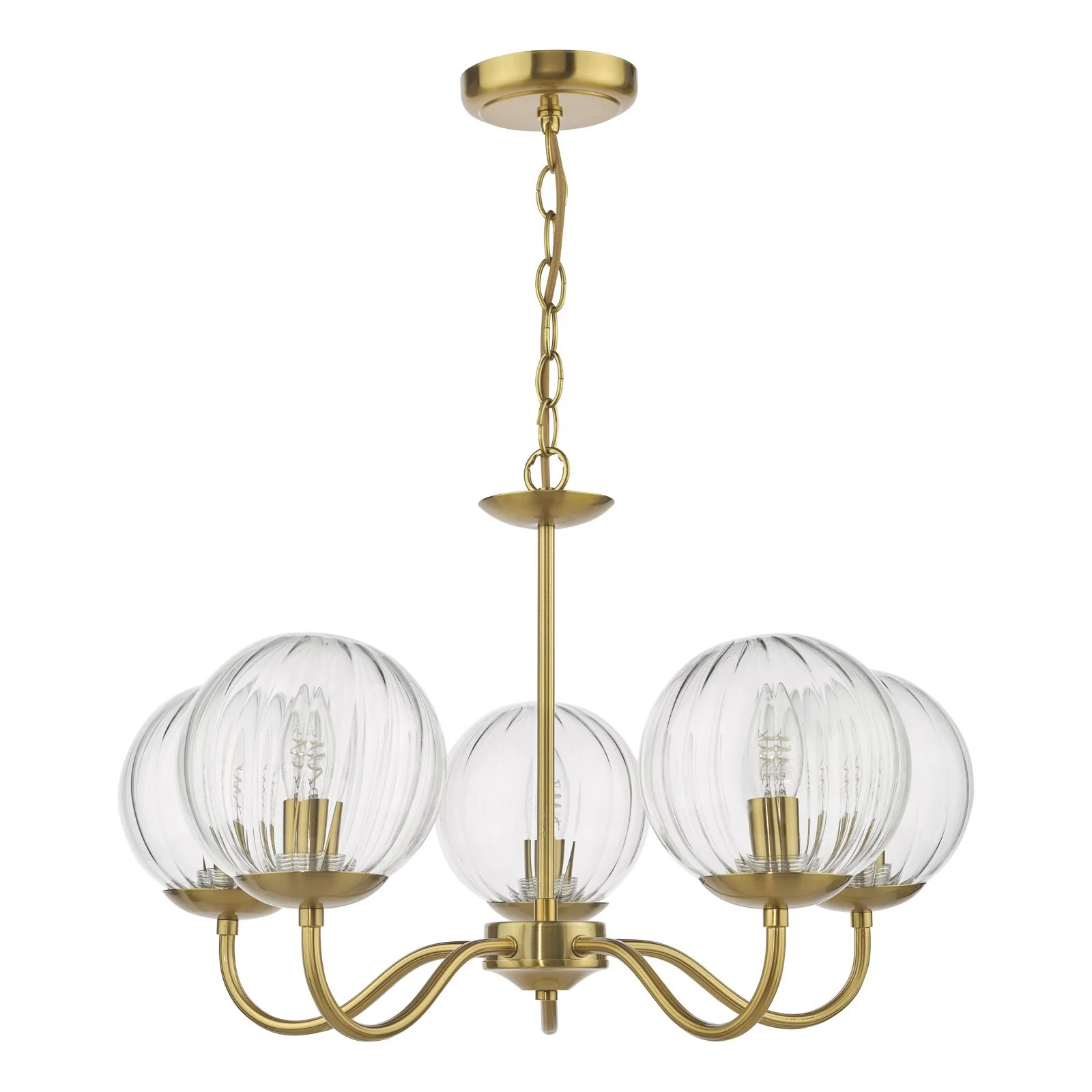 Jocelyn 5 Light Armed Pendant Light - Natural Brass and Glass - Image 2