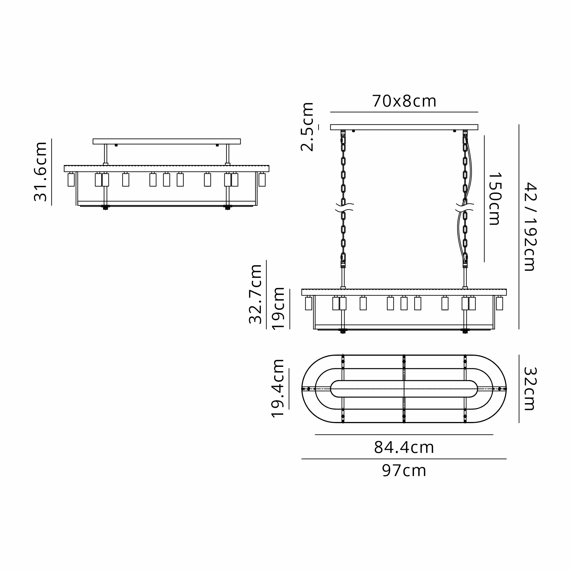 Jonas 100 x 35cm Oval Linear Pendant - Various Finishes - Image 11