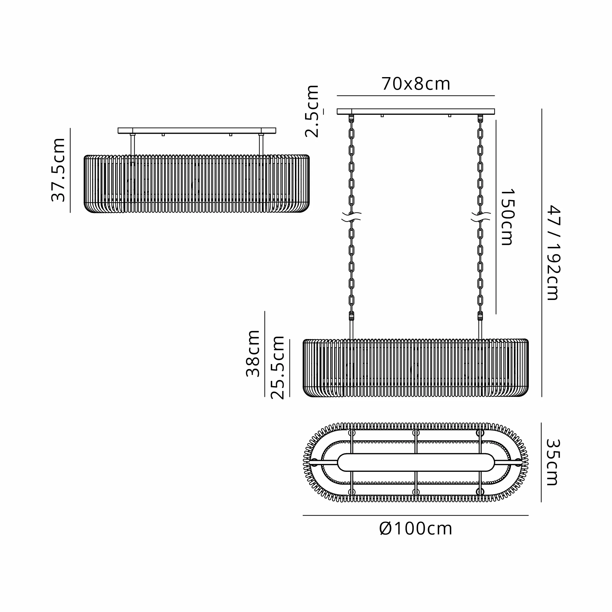 Jonas 100 x 35cm Oval Linear Pendant - Various Finishes - Image 12
