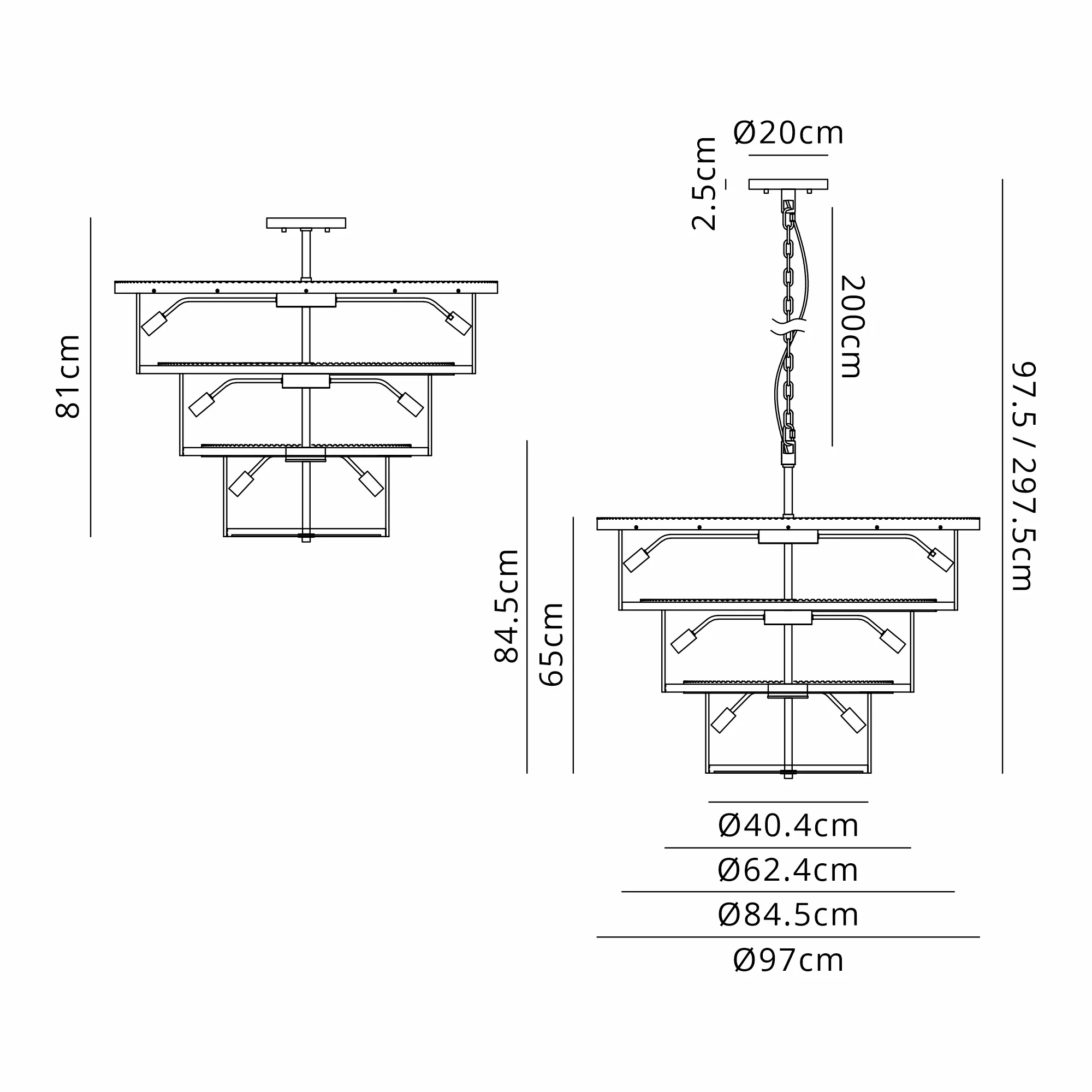 Jonas 2/3 Tier Chandelier- Various Finishes - Image 42