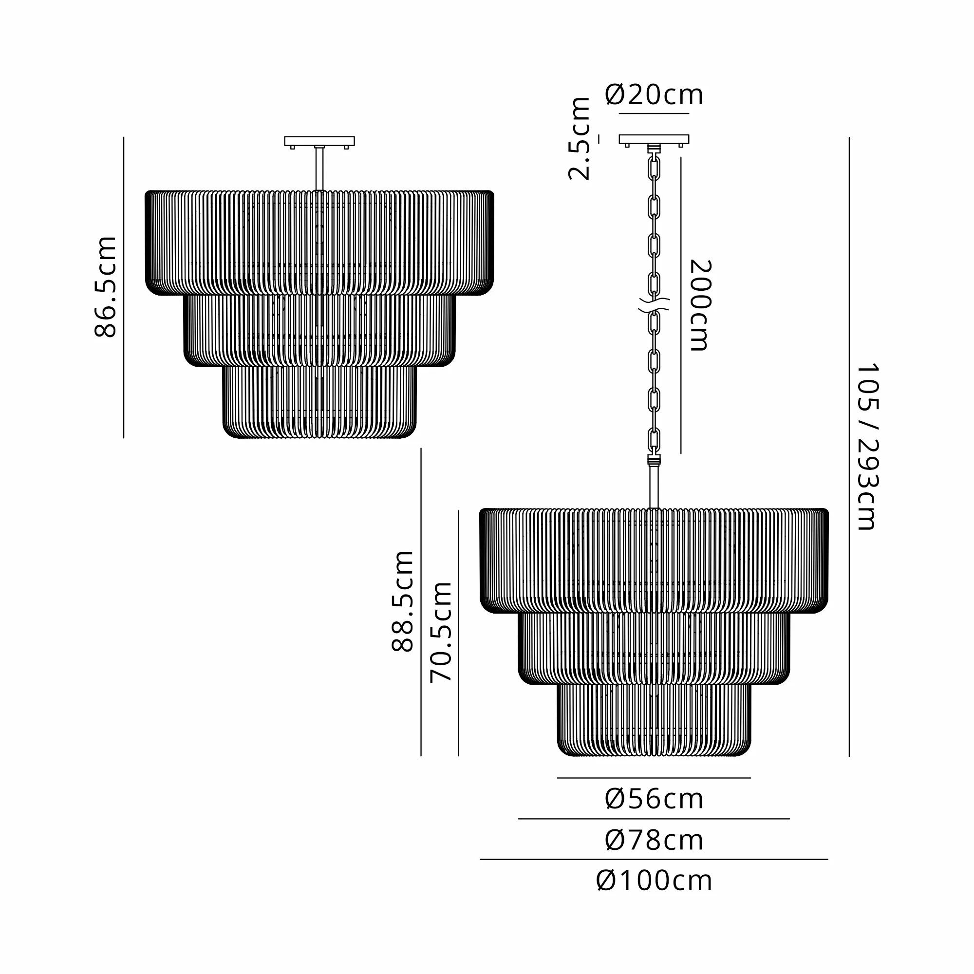 Jonas 2/3 Tier Chandelier- Various Finishes - Image 43